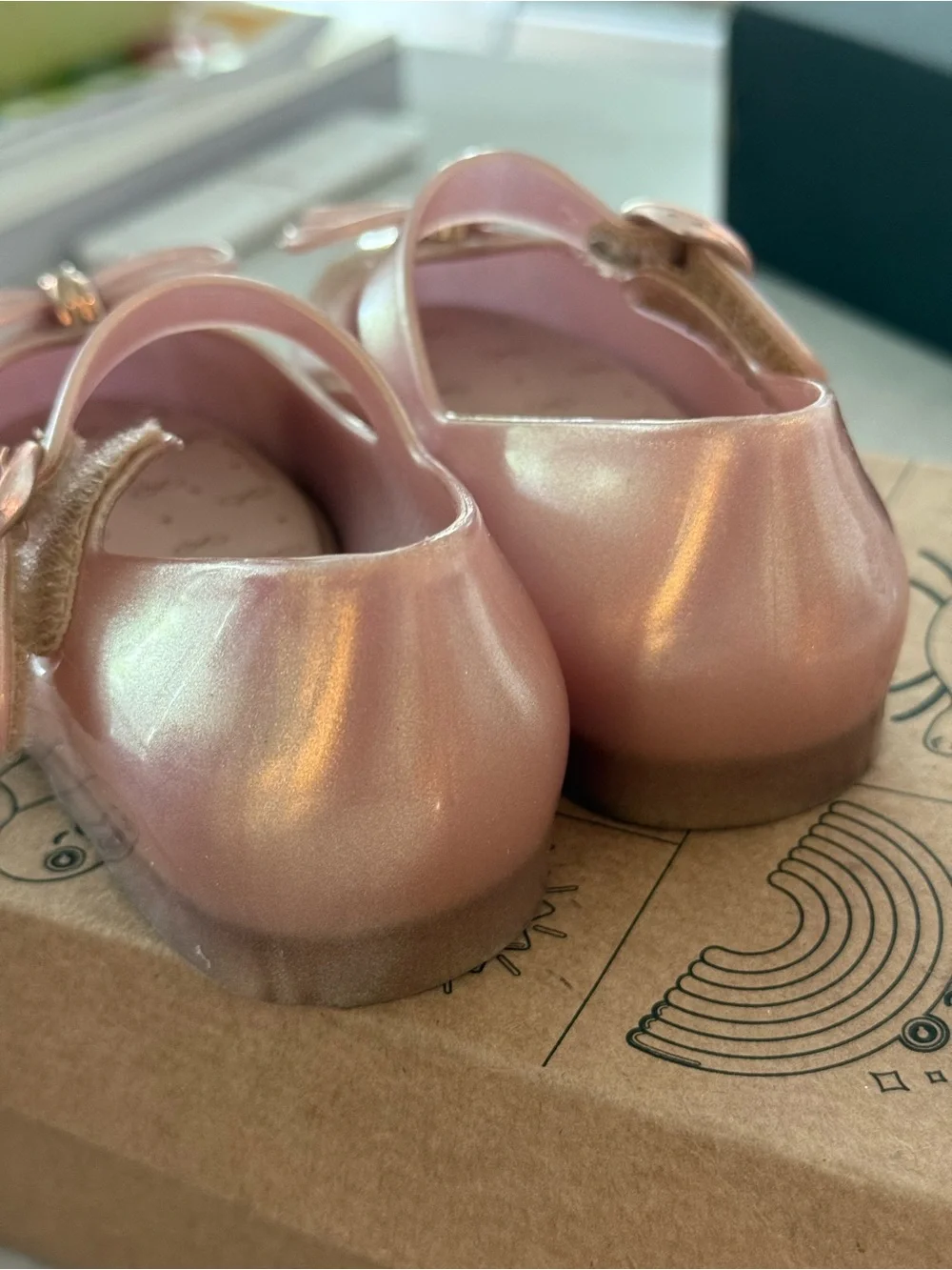 Mini Melissa Metallic Rose Gold Mary Janes with Bow Accent